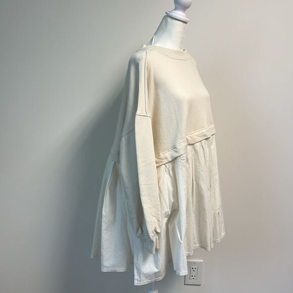 Free People Eleanor Pleated Trapeze Sweatshirt Ivory Dress XS - Picture 2 of 8